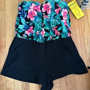 NWT Robby Len One Piece shorts tropical swimsuit plus size